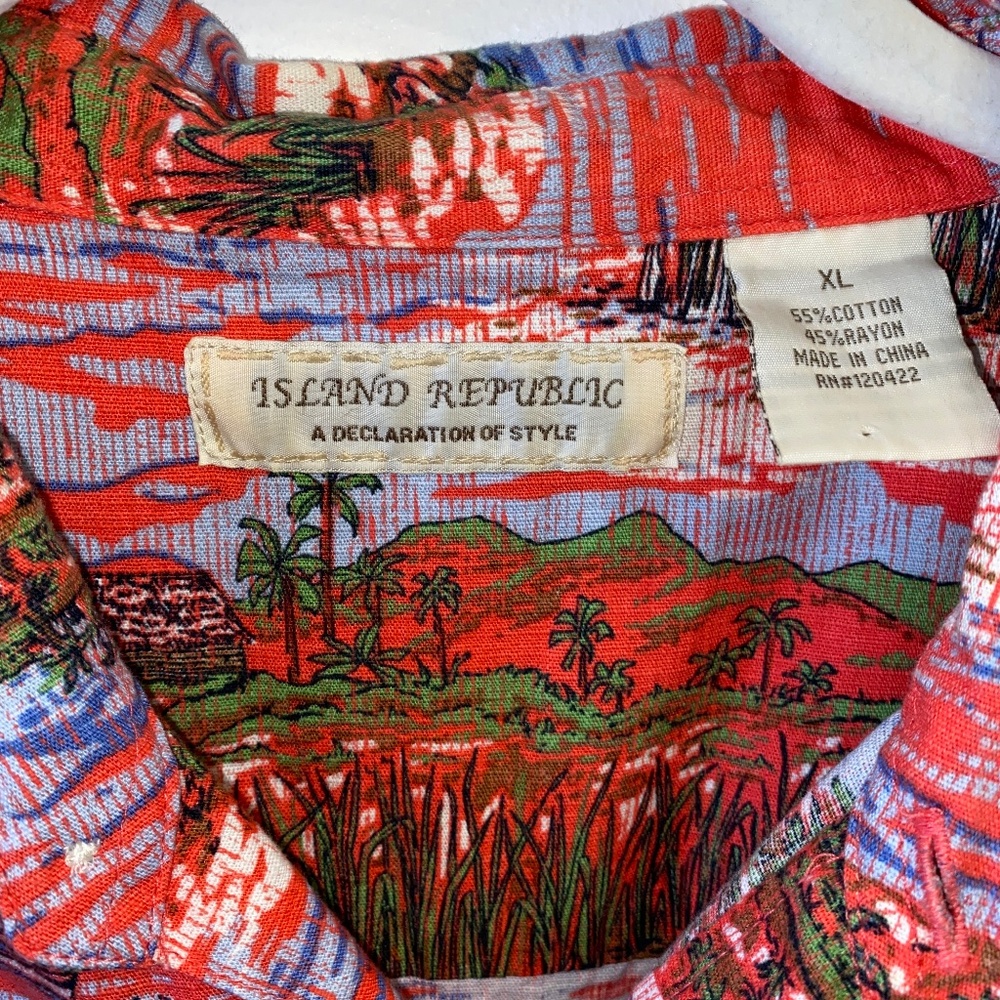 Unique Red Skies Island Print Button Down Shirt - Picture 4 of 5